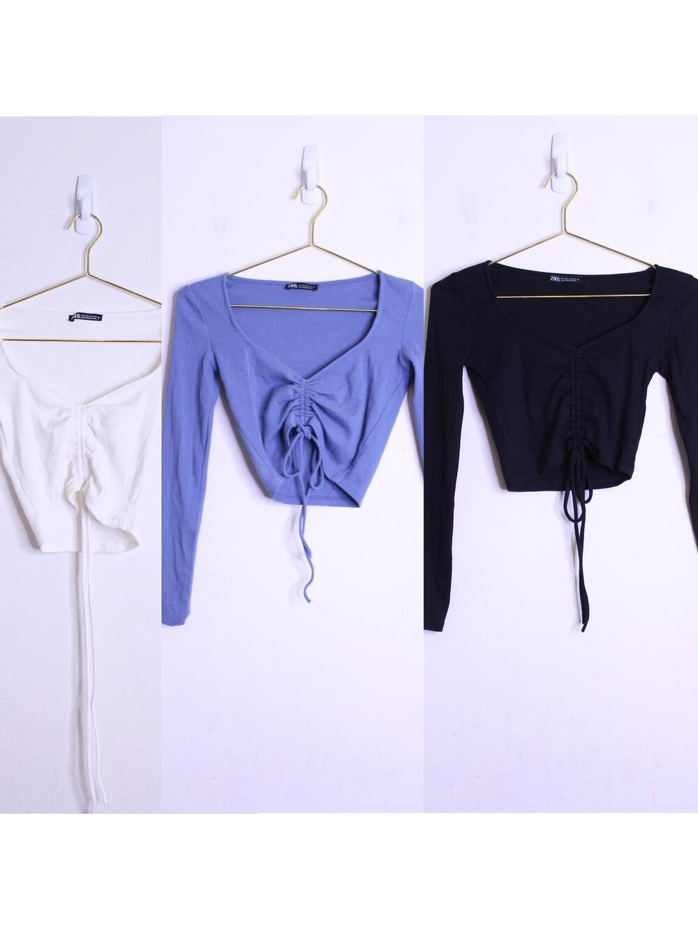 Zara Ribbed Knit Crop Long Sleeve Tops - Set of 3 Small